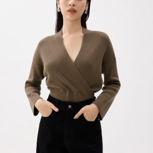 Relaxed Knit V-neck Wrap Top