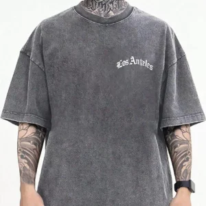 Men's Funny Letter Print Round Neck Drop Shoulder Short Sleeve Casual T-Shirt Onesize